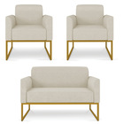 Kit Namoradeira E 2 Poltronas Decorativas Base Industrial Dou