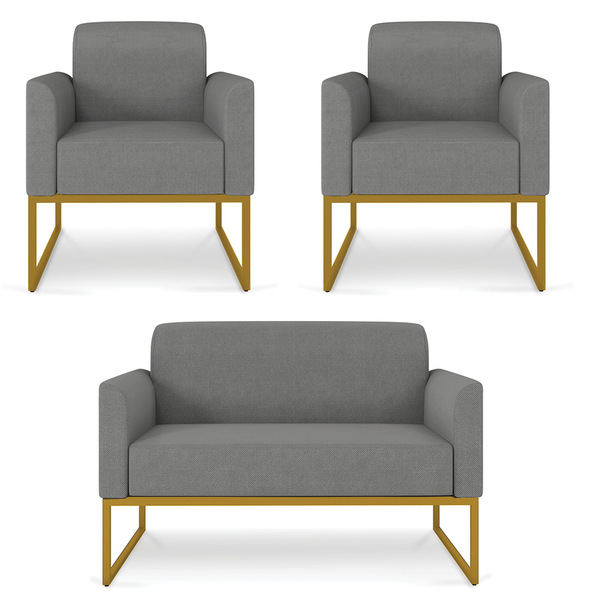 Kit Namoradeira E 2 Poltronas Decorativas Base Industrial Dou