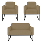 Kit Namoradeira E 2 Poltronas Decorativas Base Industrial Pre