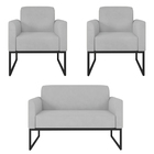 Kit Namoradeira E 2 Poltronas Decorativas Base Industrial Pre