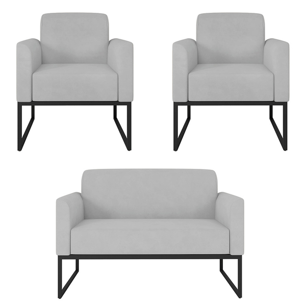 Kit Namoradeira E 2 Poltronas Decorativas Base Industrial Pre