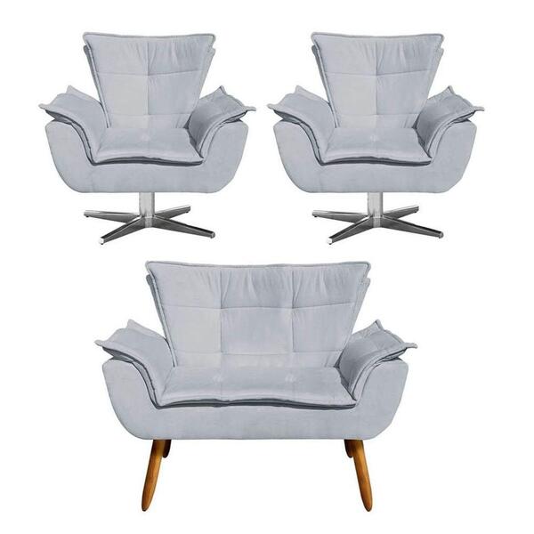 Kit Namoradeira E 2 Poltronas Giratórias Cromada Opla Suede C