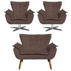 Kit Namoradeira E 2 Poltronas Giratórias Cromada Opla Suede M