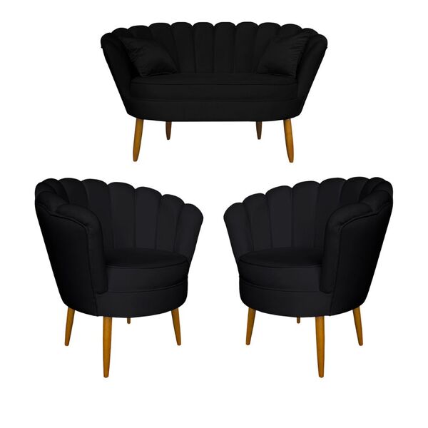 Kit Namoradeira E 2 Poltronas Pétala Decorativa Veludo - Mont