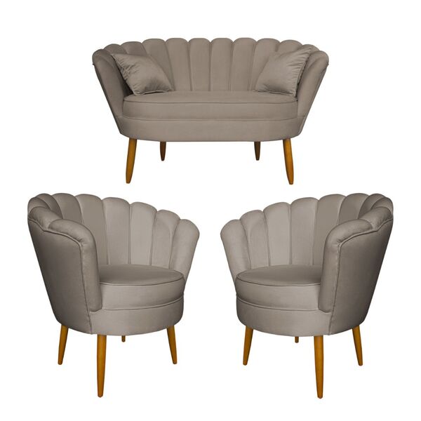 Kit Namoradeira E 2 Poltronas Pétala Decorativa Veludo - Mont