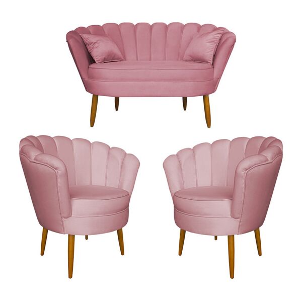 Kit Namoradeira E 2 Poltronas Pétala Decorativa Veludo - Mont