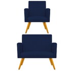 Kit Namoradeira E Poltrona Beatriz Palito Mel Suede Azul Mari