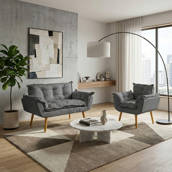 Kit Namoradeira E Poltrona Decorativa Para Sala Recepção Mani