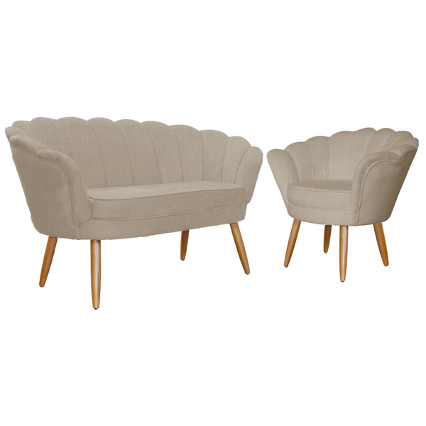 Kit Namoradeira Mais Poltrona Pétala Ds Estofados - Capuccino