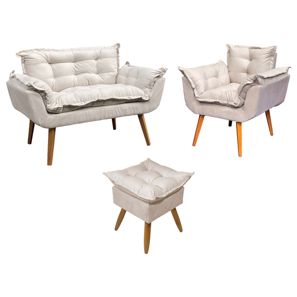 Kit Namoradeira Poltrona E Puff Decorativo Para Sala Manicure