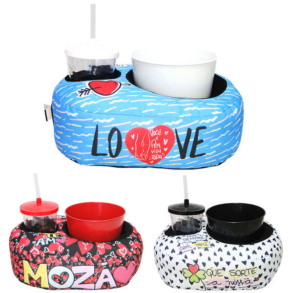 Kit Namorados Almofada Com Porta Pipoca 1 Balde + 1 Copo