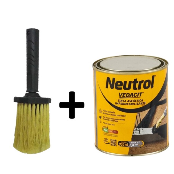 Kit Neutrol Tinta Asfáltica 900ml Vedacit + Broxa Redonda
