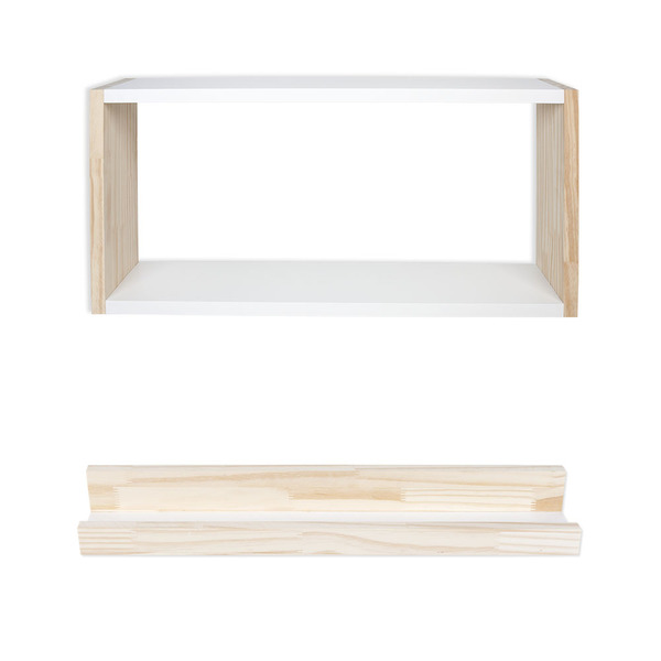 Kit Nicho E Prateleira Para Quadros Parede Mdf Branco E Pinus