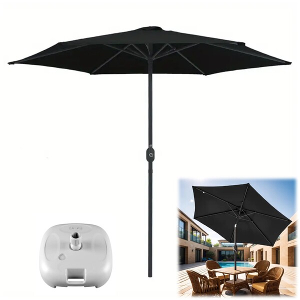 Kit Ombrelone 2,5m Ipanema Preto Com Manivela Articulado + Ba