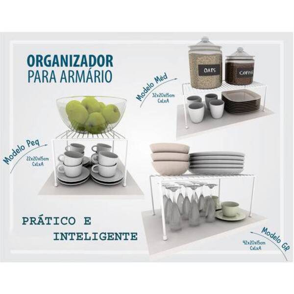Kit Organizador Armário Cozinha - 3 Peças Branco Prateleiras