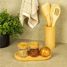 Kit Organizador Bancada C/ Utensílios Bambu Potes E Saleiro N