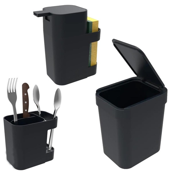 Kit Organizador De Pia Dispenser Porta Talheres Lixeira 2,5l