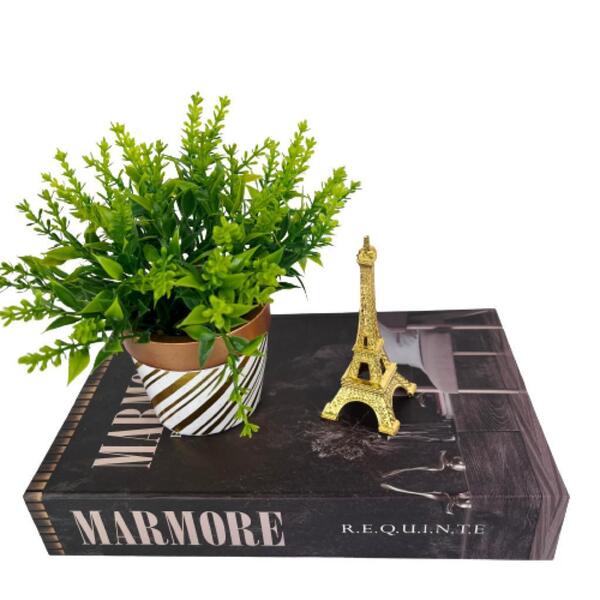 Kit P/ Decoração Sala Livro Fake + Torre Metal + Vaso Listra