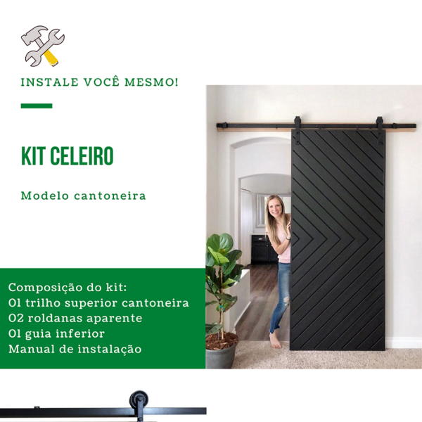 Kit P/ Porta Celeiro 2 Roldanas Aparente - Cantoneira 1,00 M