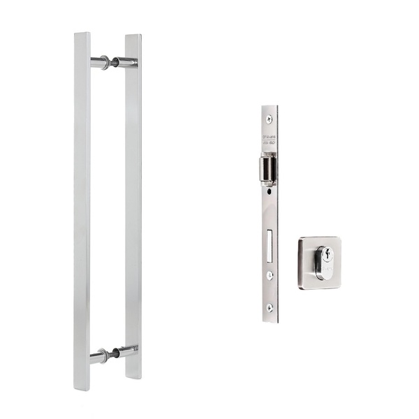 Kit P/ Porta Pivotante Puxador Reto 60 Cm + Fechadura Rolete