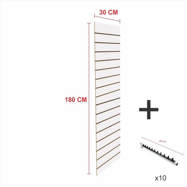 Kit Painel Canaletado Branco 180cm X 30cm 10 Ganchos Rt 40cm