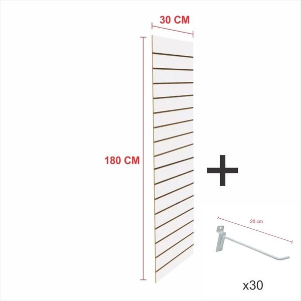 Kit Painel Canaletado Branco 180cm X 30cm 30 Ganchos 20cm
