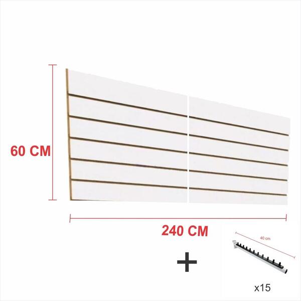 Kit Painel Canaletado Branco 60cm X 240cm 15 Ganchos Rt 40cm