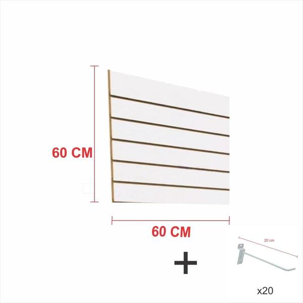 Kit Painel Canaletado Branco 60cm X 60cm20 Ganchos 20cm