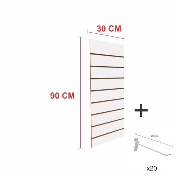 Kit Painel Canaletado Branco 90cm P 30cm 20 Ganchos 20cm