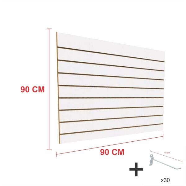 Kit Painel Canaletado Branco 90cm P 90cm 30 Ganchos 10cm