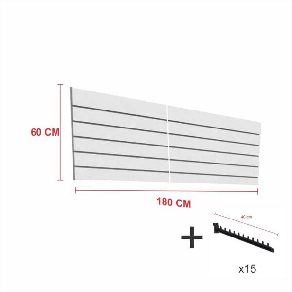 Kit Painel Canaletado Cinza 60cm X 180cm15 Ganchos Rt 40cm