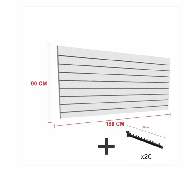 Kit Painel Canaletado Cinza 90cm P 180cm20 Ganchos Rt 40cm