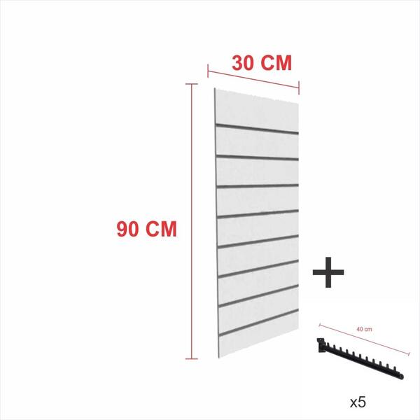 Kit Painel Canaletado Cinza 90cm P 30cm 5 Ganchos Rt 40cm