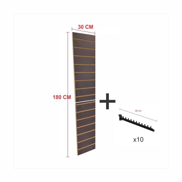 Kit Painel Canaletado Preto 180cm X 30cm 10 Ganchos Rt 40cm