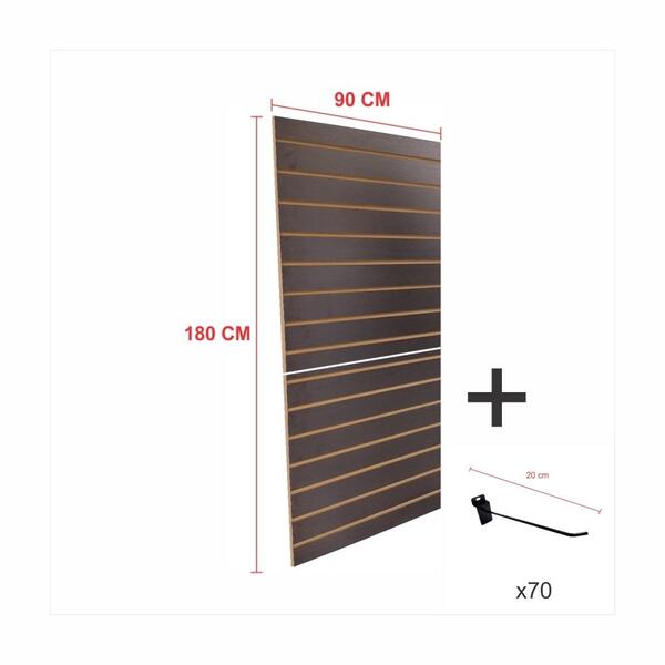 Kit Painel Canaletado Preto 180cm X 90cm 70 Ganchos 20cm