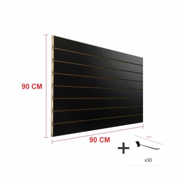 Kit Painel Canaletado Preto 90cm P 90cm 30 Ganchos 20cm