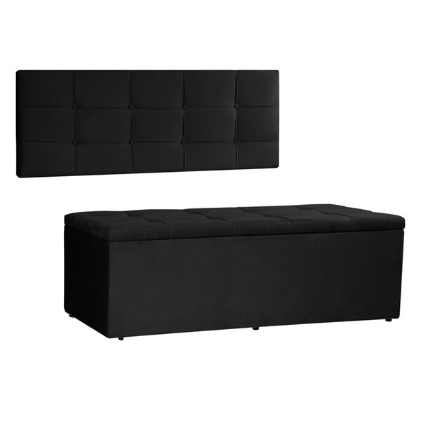 Kit Painel E Calçadeira Baú Queen 1 60m Roma Suede Preto - Pa