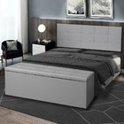 Kit Painel E Calçadeira Baú Roma Casal 140cm Suede Cinza - Mo