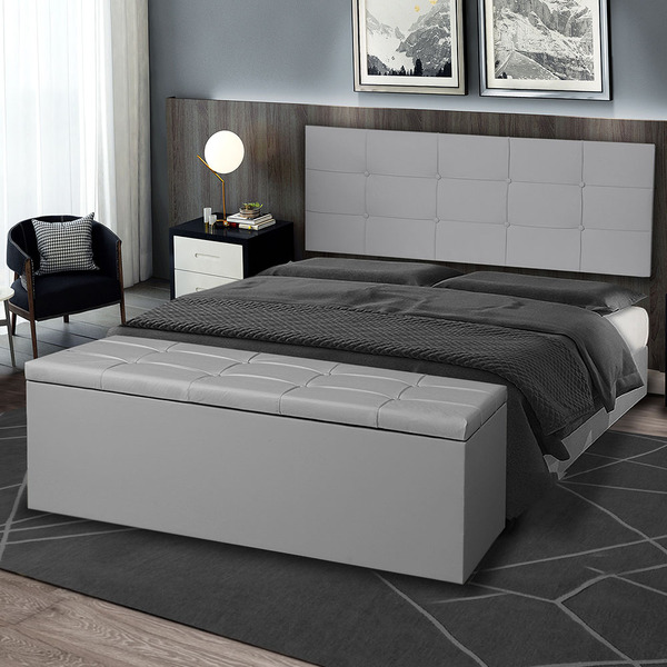 Kit Painel E Calçadeira Baú Roma Casal King 195cm Cinza - Mon