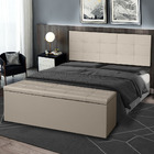 Kit Painel E Calçadeira Baú Roma Casal Queen 160cm Suede Bege