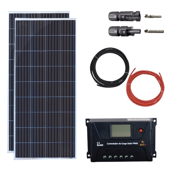 Kit Painel Solar 300w Com Controlador 20a Sun21 Conector Mc4