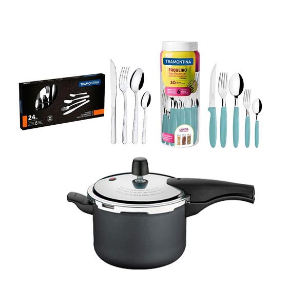 Kit - Panela De Pressão 4,5 Grafite + 1 Faqueiro Menta 30pç +