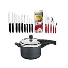 Kit - Panela De Pressão 4,5 Grafite + 1 Faqueiro Vermelho 30p