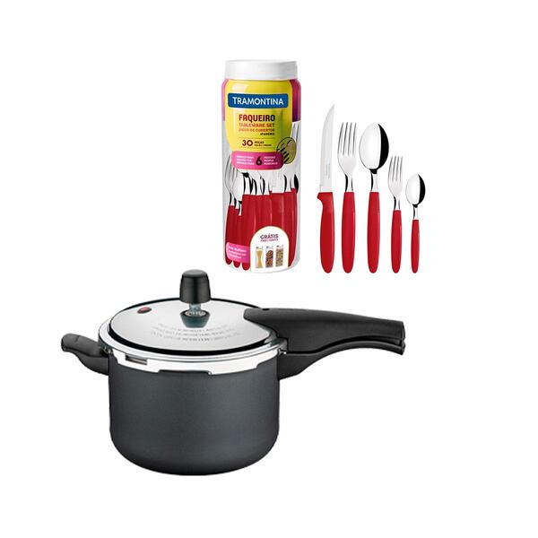 Kit - Panela De Pressão 4,5 Vancouver Grafite + 1 Faqueiro Ve