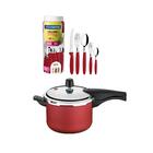 Kit - Panela De Pressão 4,5 Vancouver Vermelha + 1 Faqueiro V