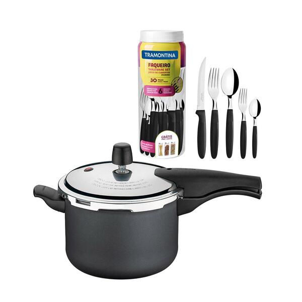 Kit - Panela De Pressão 4,5l Vancouver Grafite + 1 Faqueiro 3