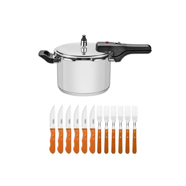 Kit - Panela De Pressão Inox 4,5l Brava + Jogo De Churrasco J