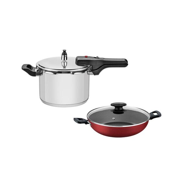 Kit - Panela De Pressão Inox 4,5l Brava + Panela Wok Alumínio
