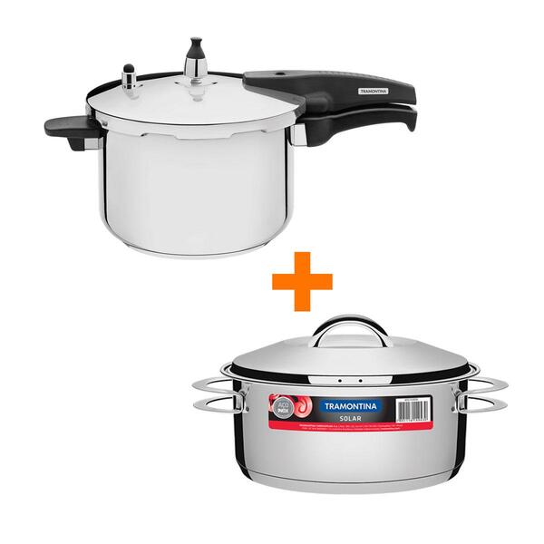 Kit - Panela De Pressão Inox 6l Allegra + Panela Inox Fundo T