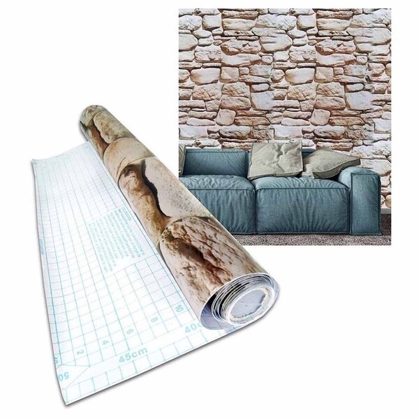 Kit Papel De Parede 12 Unid Pedra Marrom Claro Autoadesivo